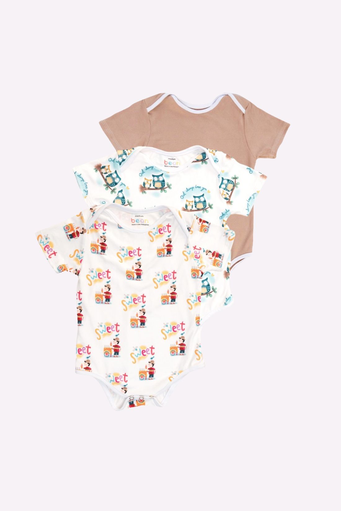 Set of 3 Onesies Owl Sorbetes and Plain Nude Onesie