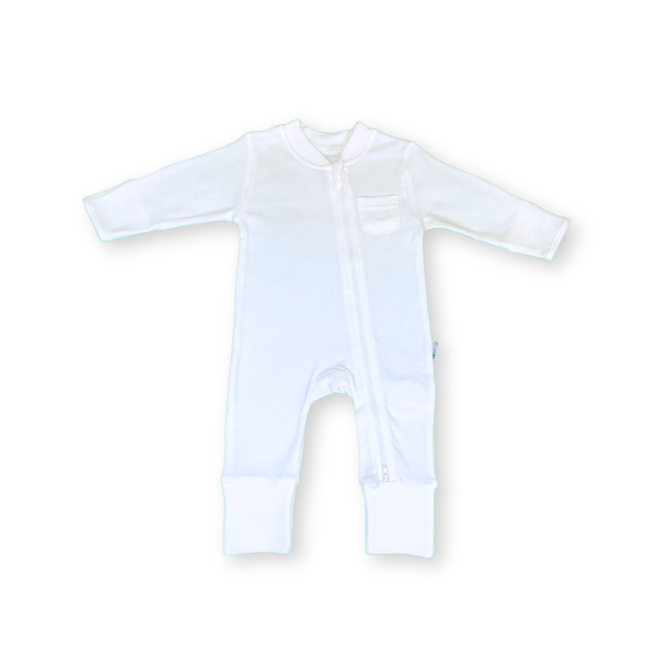 Sleepsuit with Double Pull Zipper - White