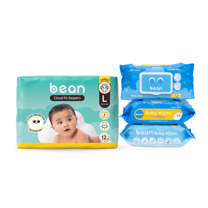 Cloud Fit Diapers and Powder Scent Baby Wipes Bundle