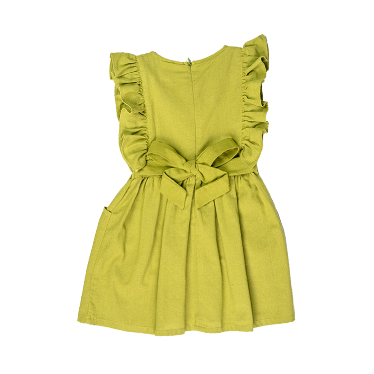 Floral Flair Light Green Mara Ruffled Sleeve Embroidered Dress