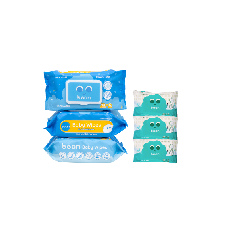 Baby Wipes Powder Scent (100s) and Mini Wipes (32s) Bundle