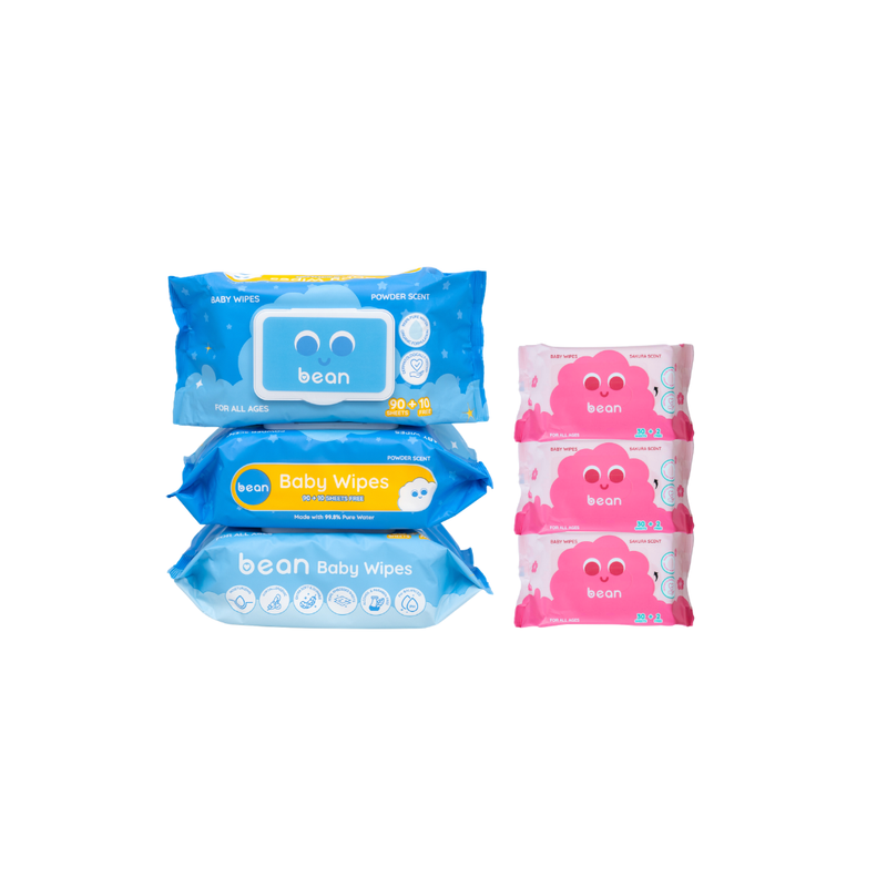 Baby Wipes Powder Scent (100s) and Mini Wipes (32s) Bundle