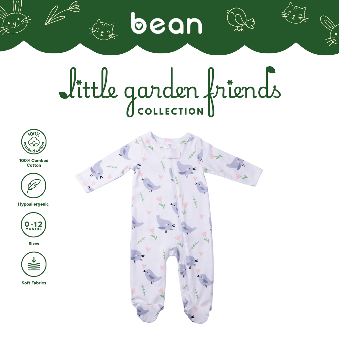Baby Sleepsuit - Birds and Tulips