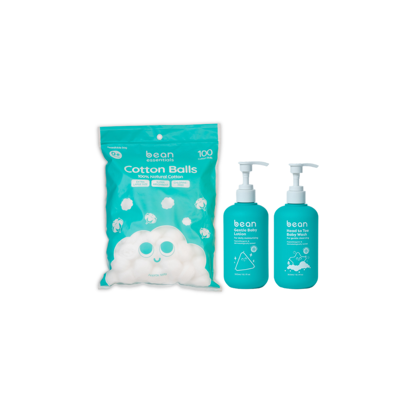 Bath & Body Bundle: Baby Wash + Baby Lotion + Cotton Balls