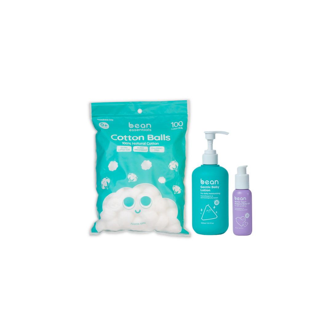 Bath & Body Bundle: Baby Oil + Baby Lotion + Cotton Balls