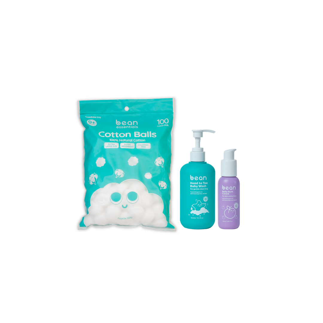 Bath & Body Bundle: Baby Wash + Baby Bum Cream + Cotton Balls