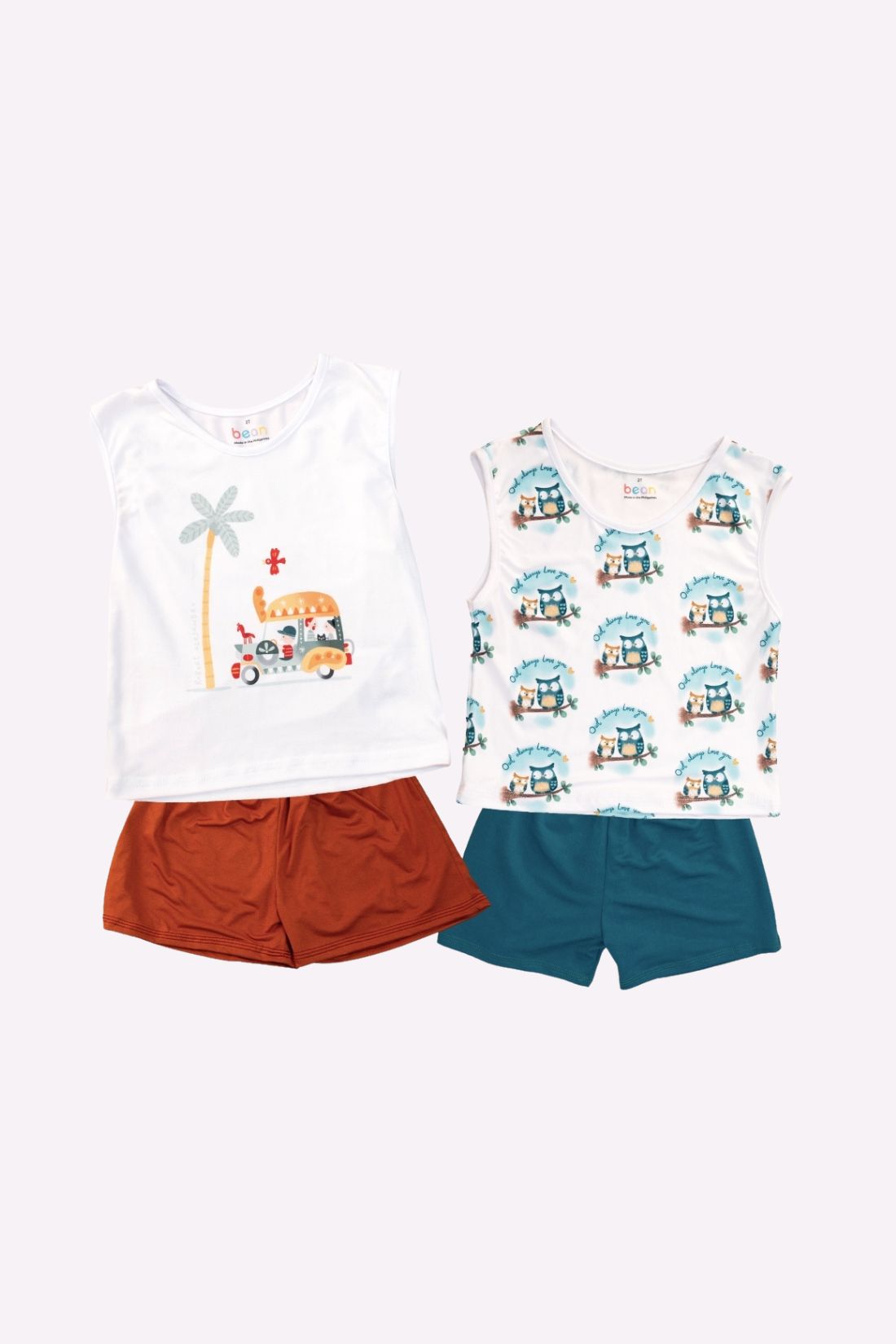 Set of 2 Tank Tops Shorts Jeepney and Owl