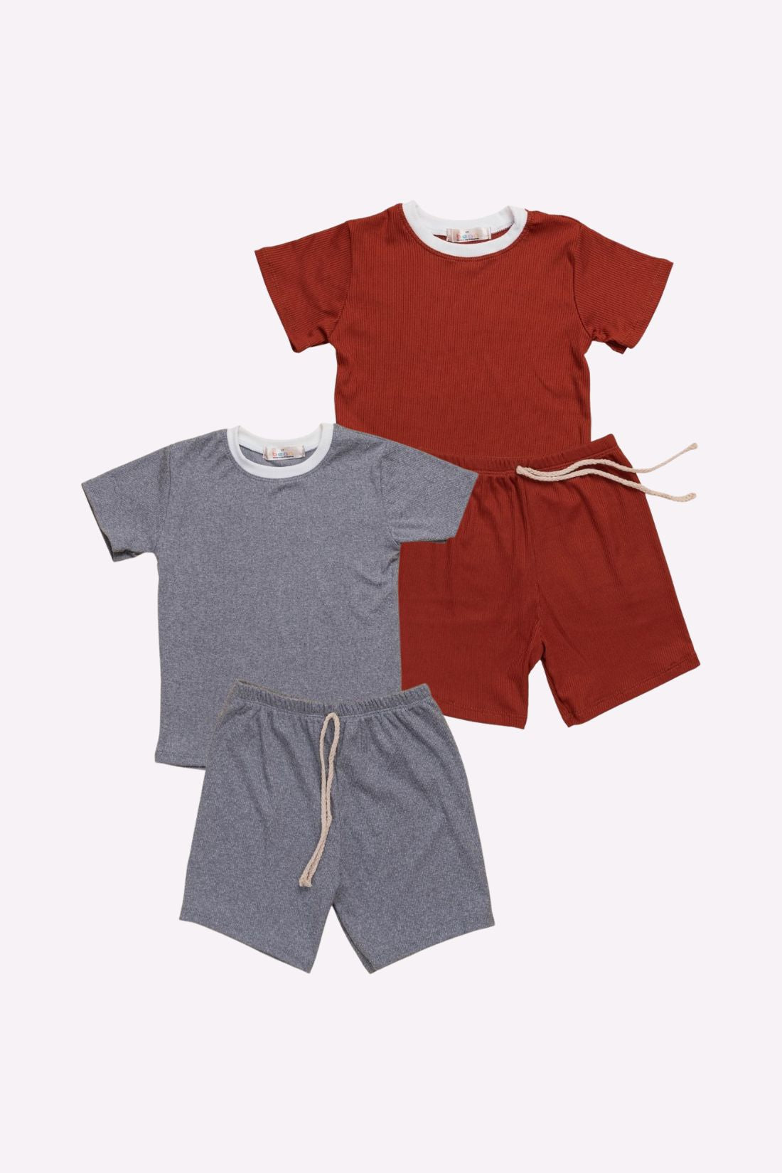 Set of 2 Shorts and Shirt Rust Light Grey