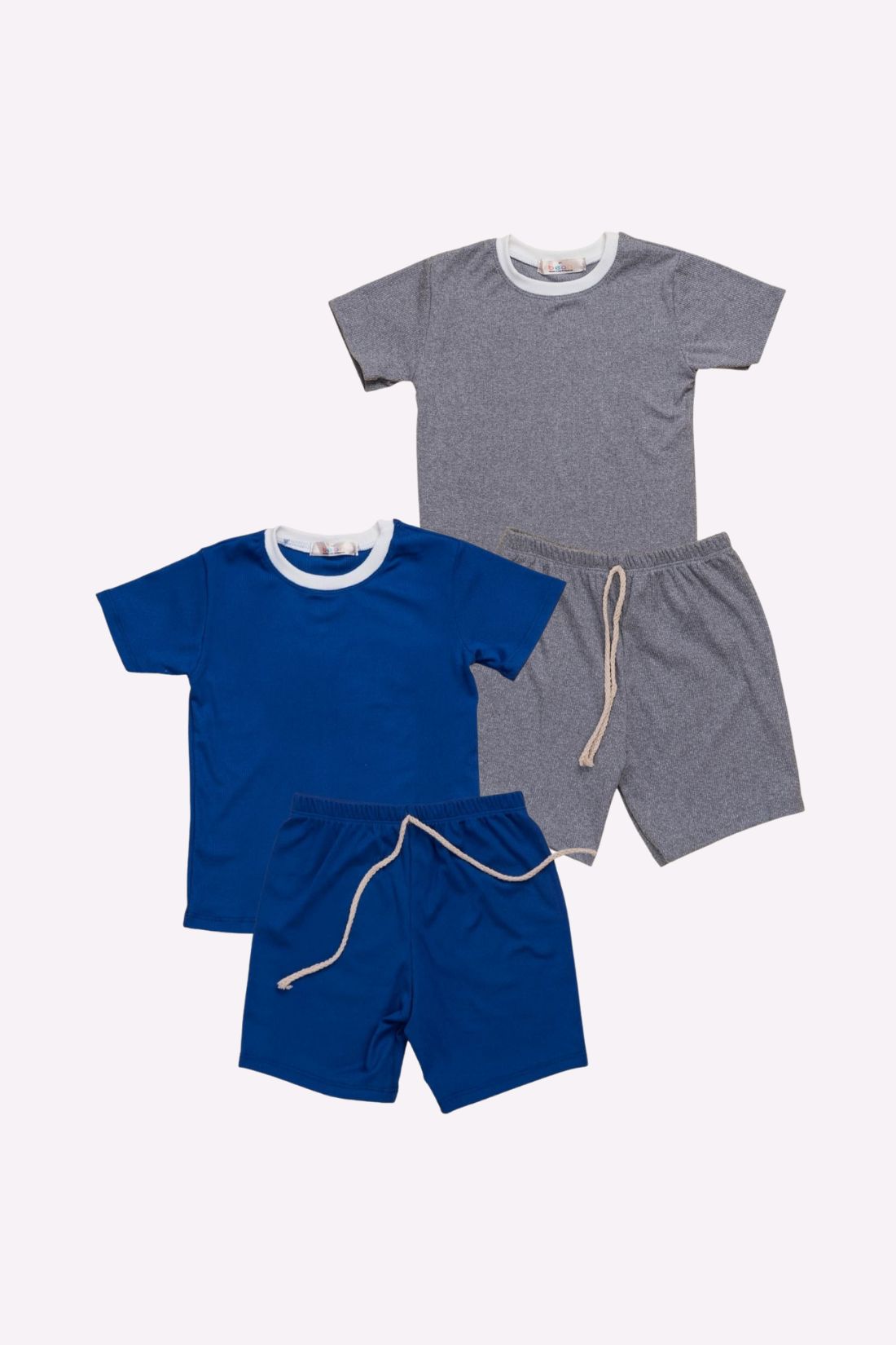 Set of 2 Shorts and Shirt Light Grey Royal Blue