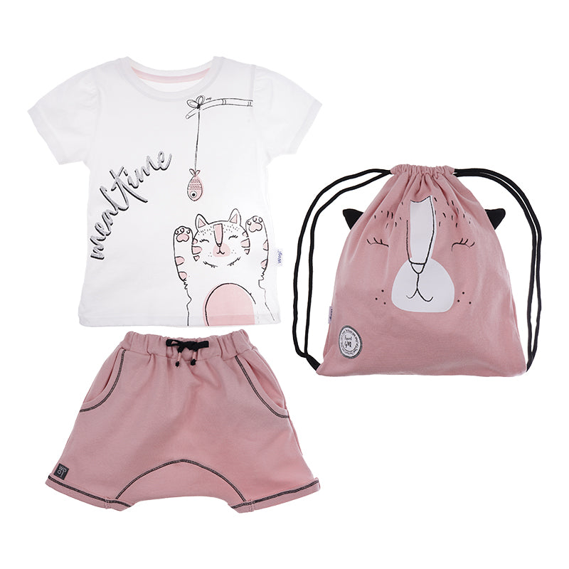 Wogi Play 3-Piece T-shirt Set with Shorts and Bag (Salmon Pink)
