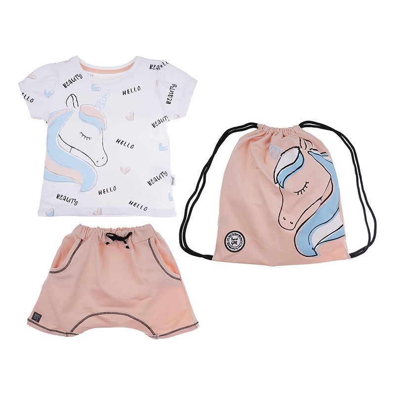 Wogi Play 3-Piece T-shirt Set with Shorts and Bag (Beige)