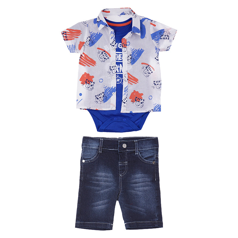 Wogi Play 3-Piece Set Polo with T-shirt and Shorts (White & Blue)