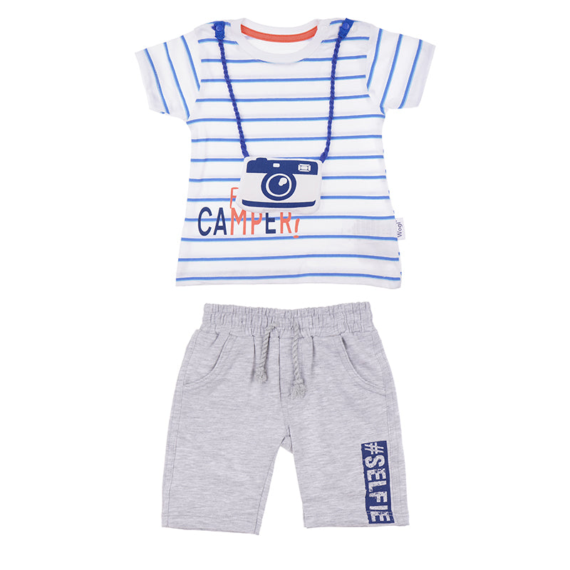 Wogi Play 2-Piece T-shirt and Short Set Funny Camper (White & Blue)