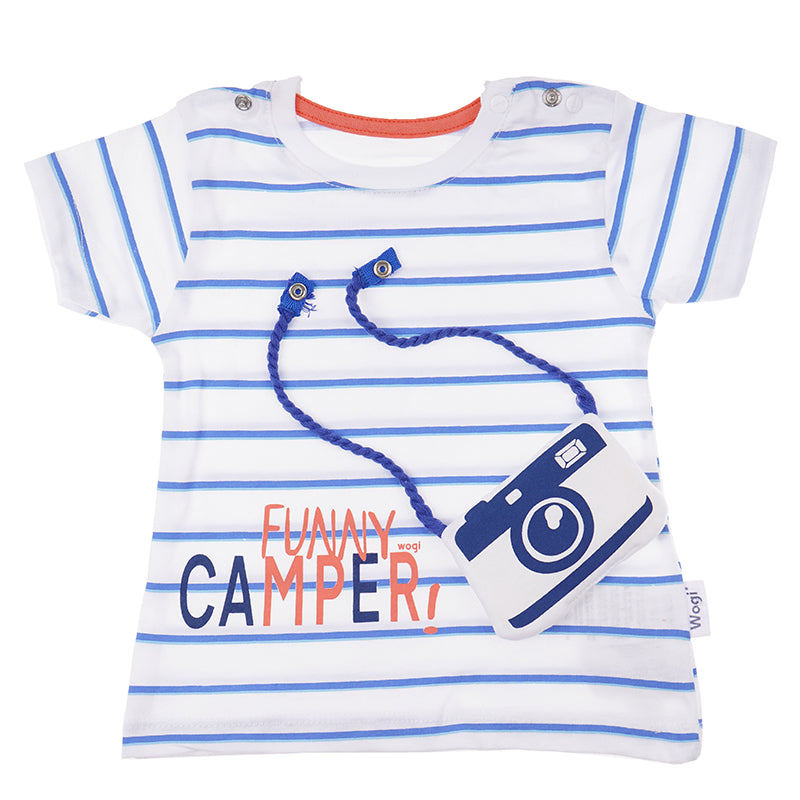 Wogi Play 2-Piece T-shirt and Short Set Funny Camper (White & Blue)