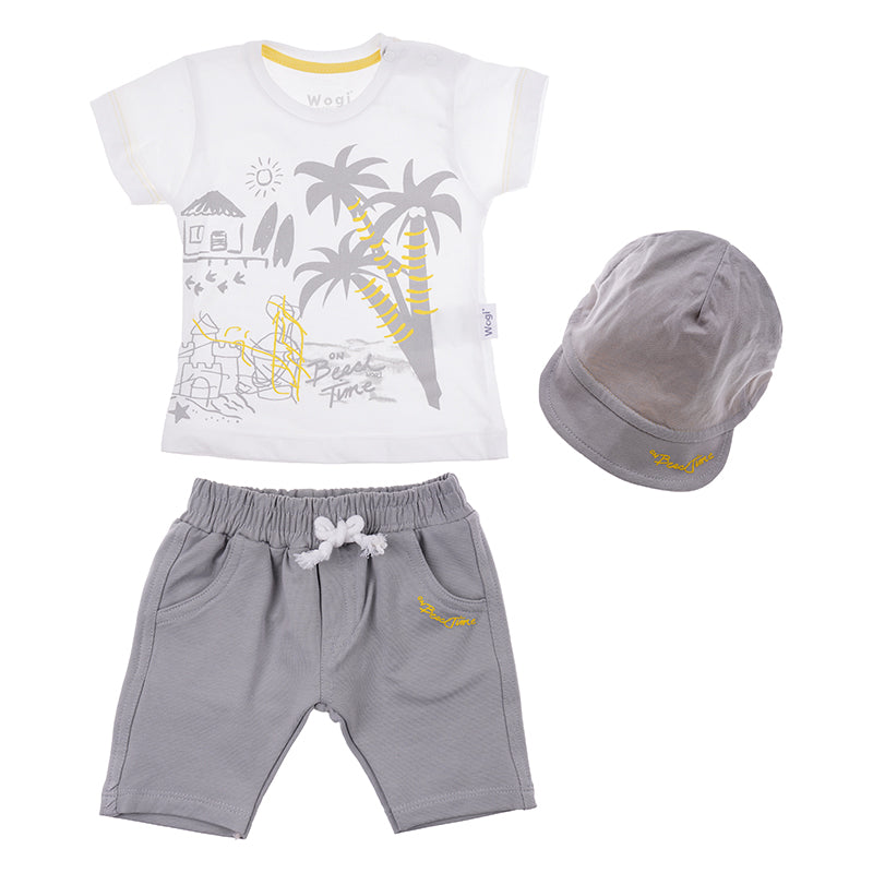 Wogi Play 3-Piece T-Shirt and Shorts Beach Day (White & Yellow)